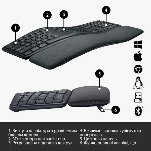 Купить Клавиатура Logitech Wireless Keyboard ERGO K860 US (920-010108) - фото 6