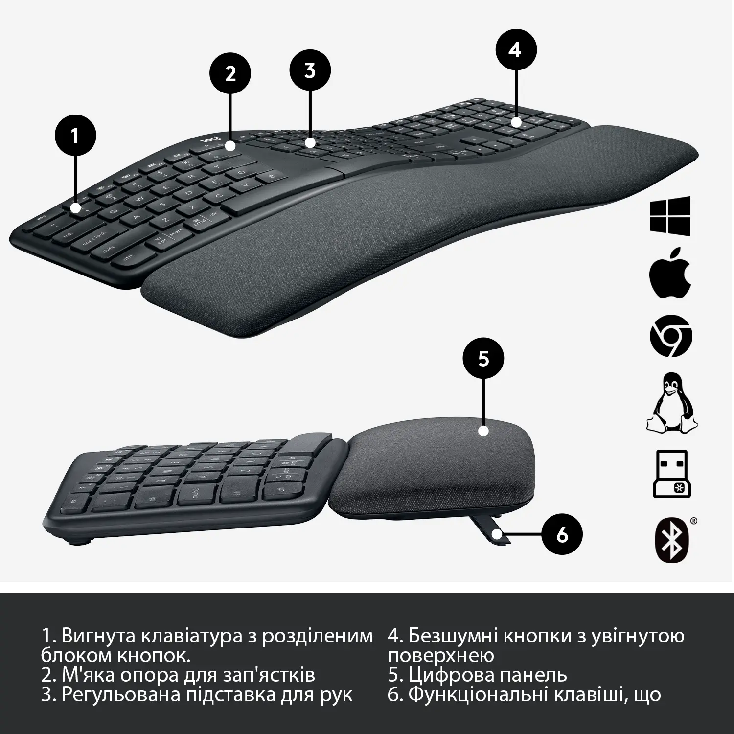 Купить Клавиатура Logitech Wireless Keyboard ERGO K860 US (920-010108) - фото 6