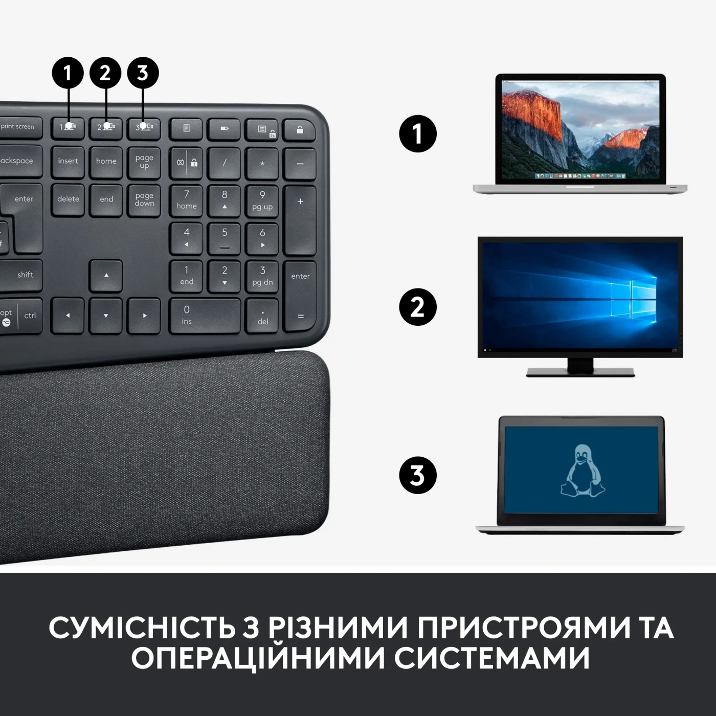 Купить Клавиатура Logitech ERGO K860 for business Graphite US 2.4GHZ/BT (920-010352) - фото 3