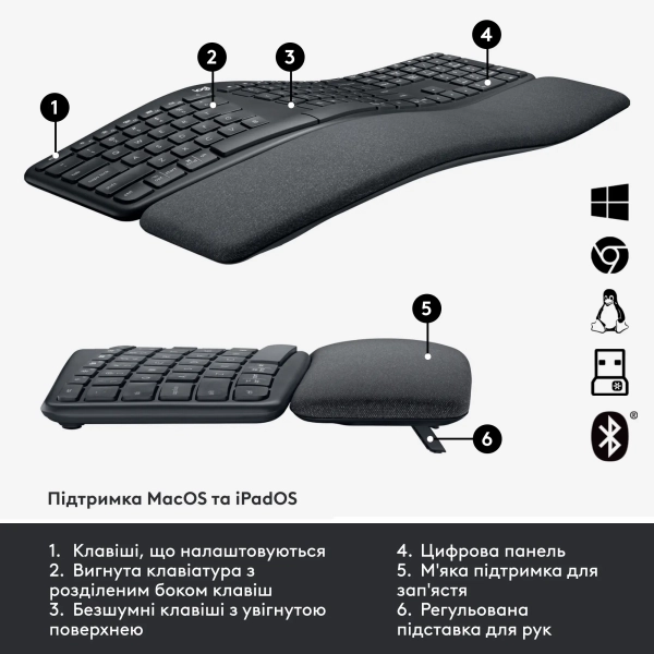 Купить Клавиатура Logitech ERGO K860 for business Graphite US 2.4GHZ/BT (920-010352) - фото 6