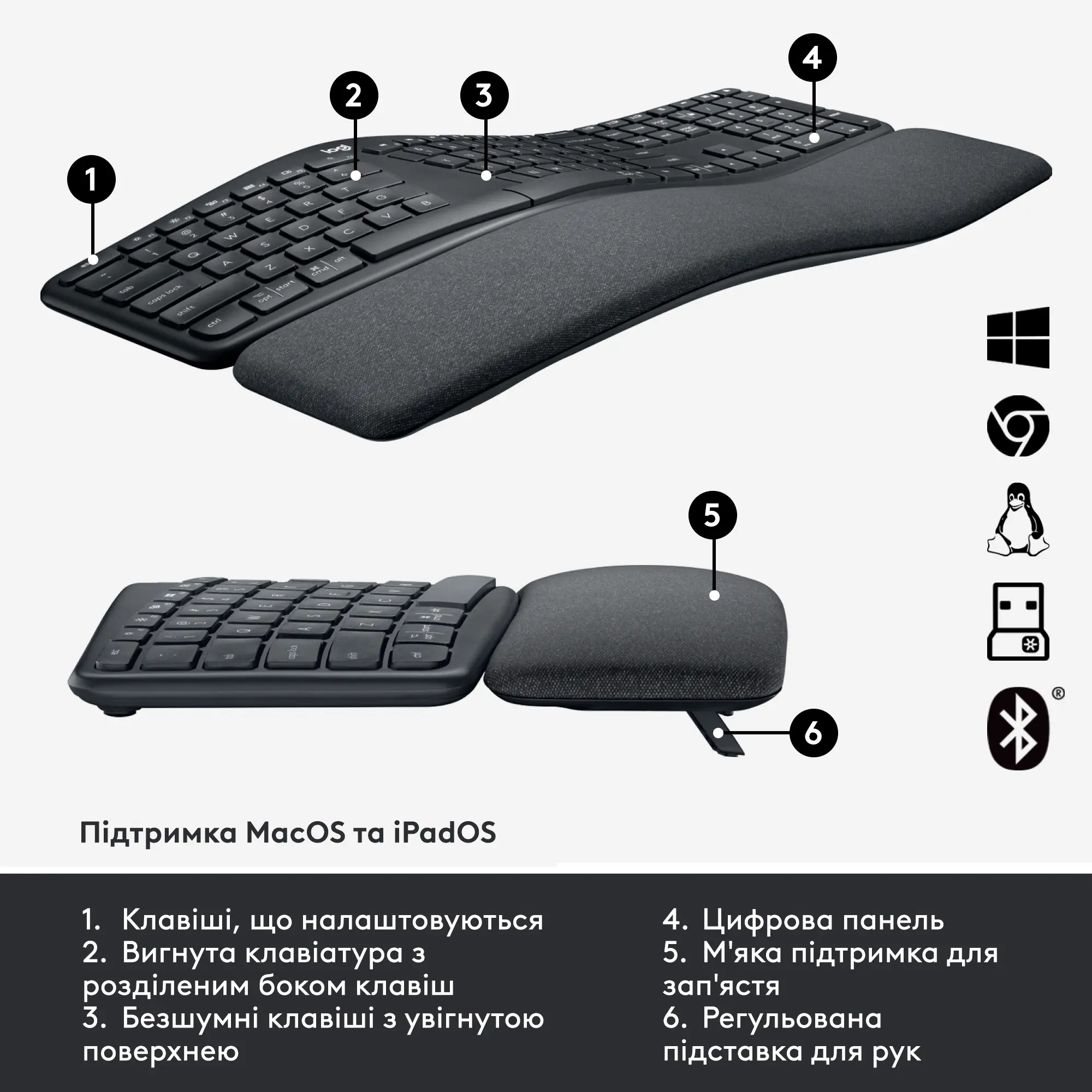 Купить Клавиатура Logitech ERGO K860 for business Graphite US 2.4GHZ/BT (920-010352) - фото 6
