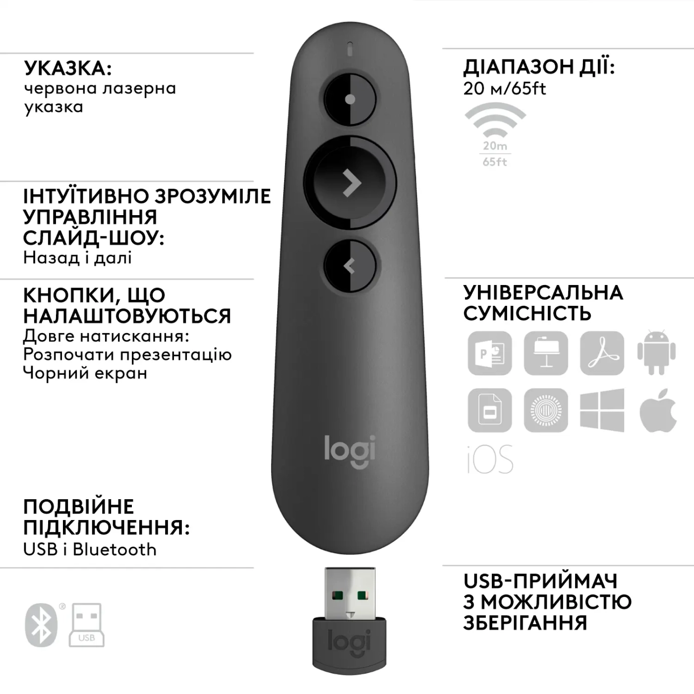 Купити Презентер Logitech R500s Laser Presentation Remot Graphite 2.4GHZ-BT (910-005843) - фото 6