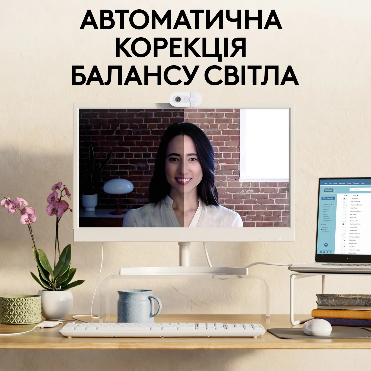 Купить Веб-камера Logitech Brio 100 FHD Off White (960-001617) - фото 3