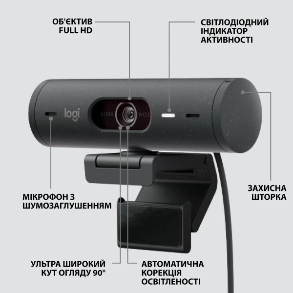 Купити Веб-камера Logitech Brio 500 Graphite (960-001422) - фото 6