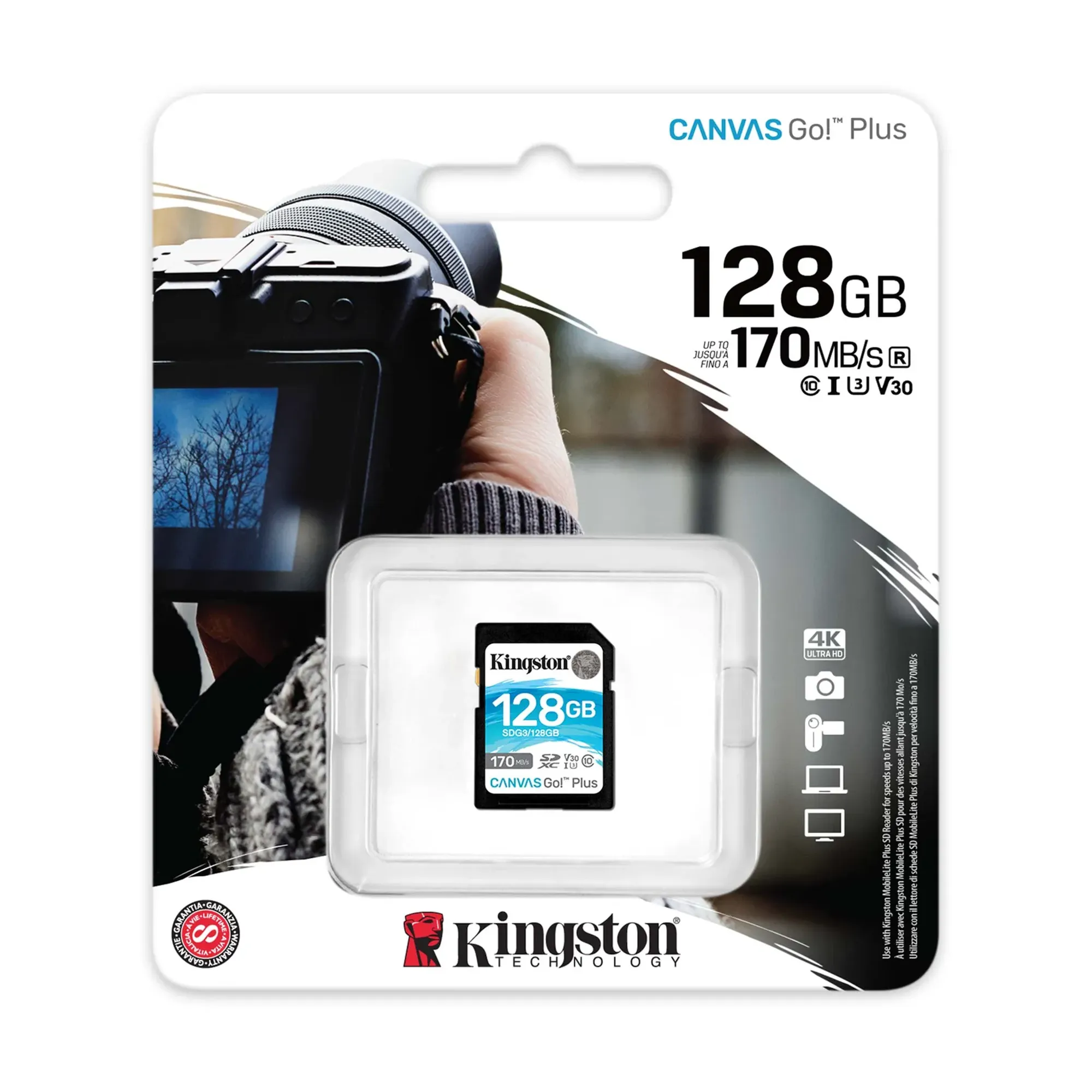 Купить Карта памяти Kingston SD 128GB C10 UHS-I U3 R170/W90MB/s (SDG3/128GB) - фото 3