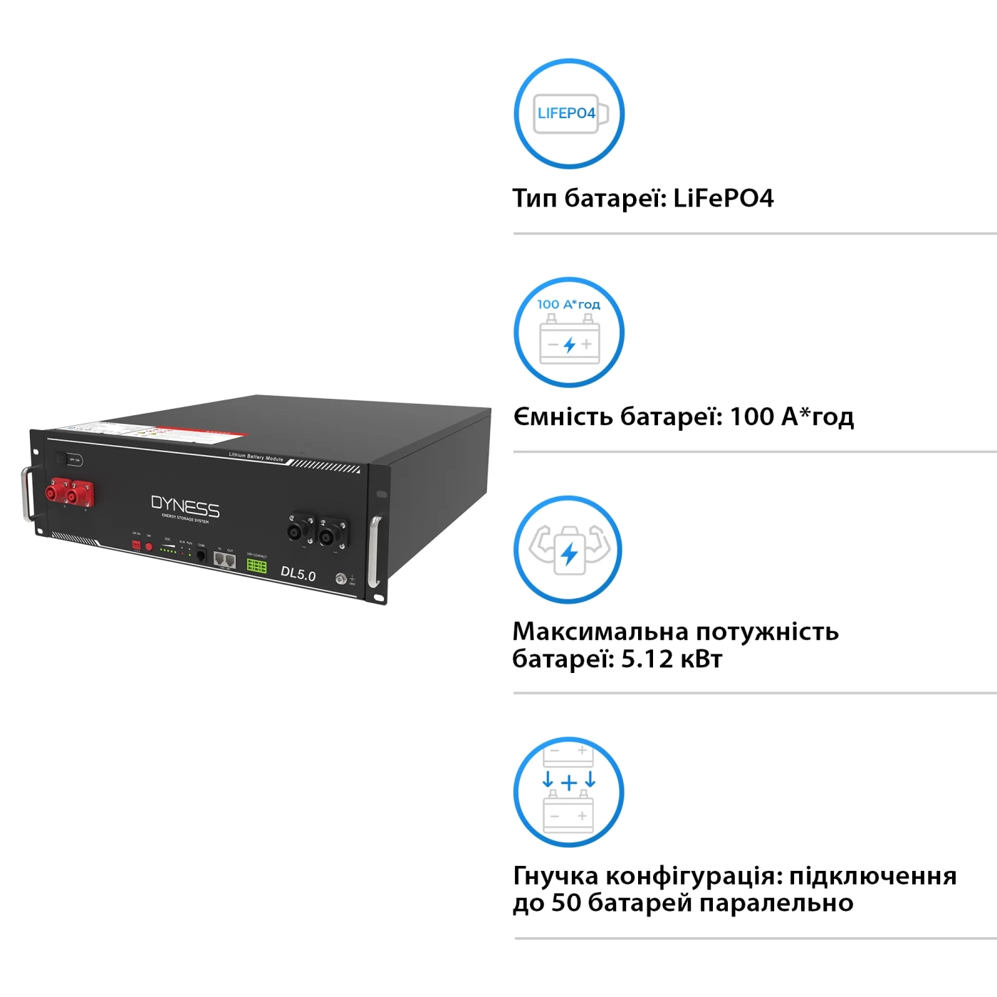 Купити Акумуляторна батарея Dyness DL5.0 51.2v 100ah, 5.12kwh LiFePo4 - фото 2