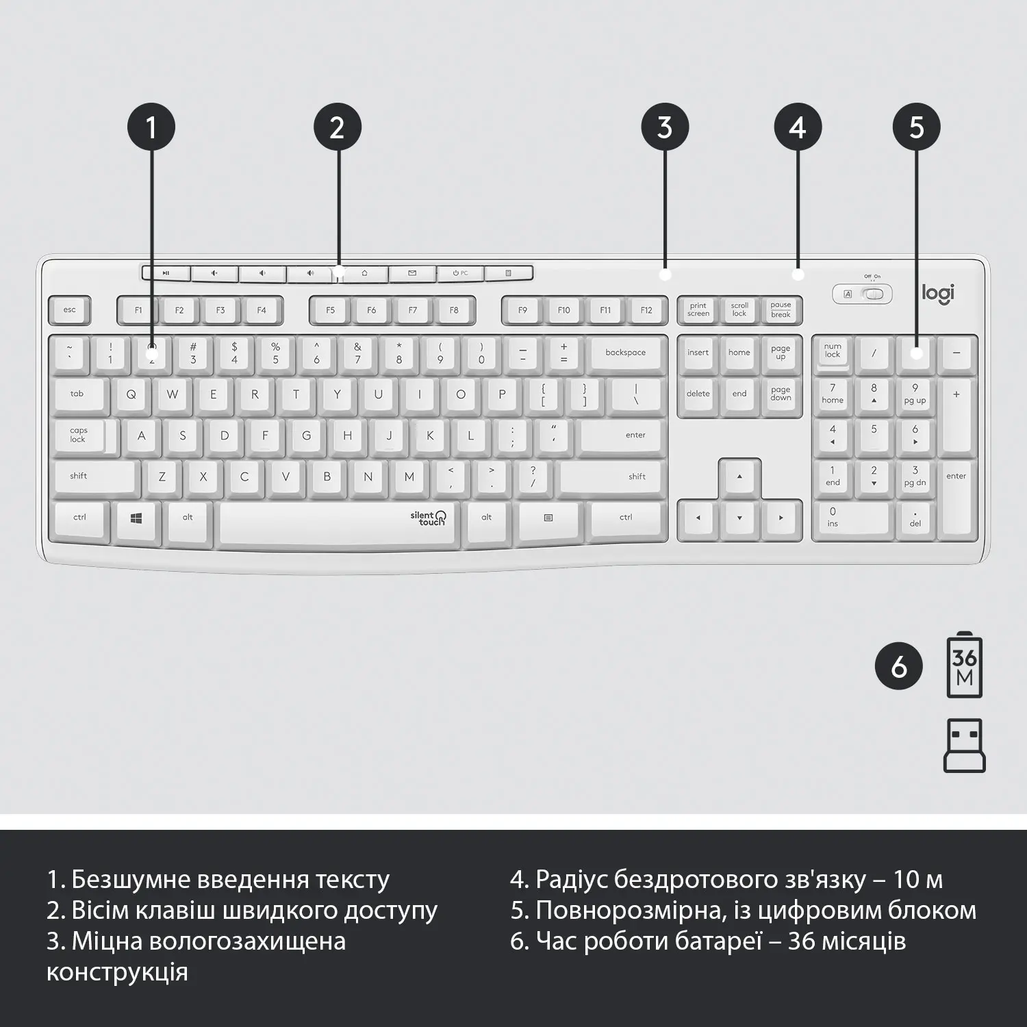 Купить Комплект клавиатура и мышь Logitech MK295 Silent Wireless Combo Off White US (920-009824) - фото 6