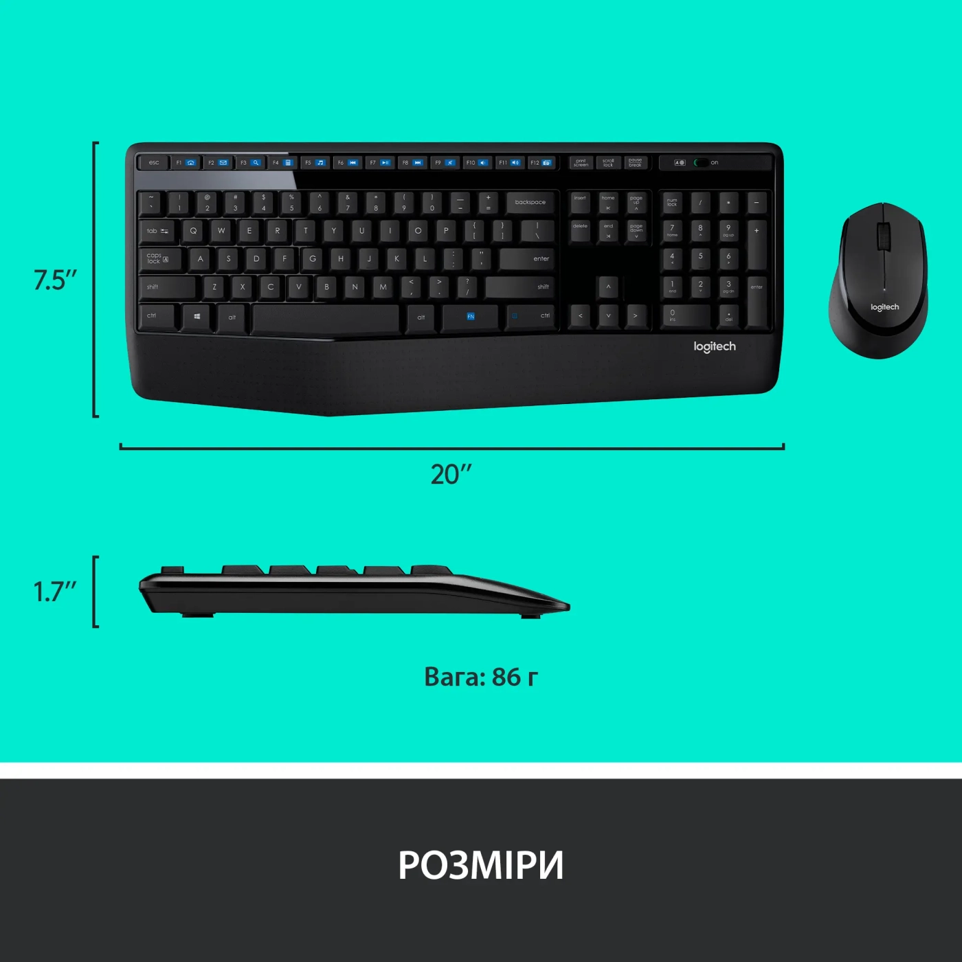 Купить Комплект клавиатура и мышь Logitech Wireless Combo MK345 US (920-006489) - фото 8