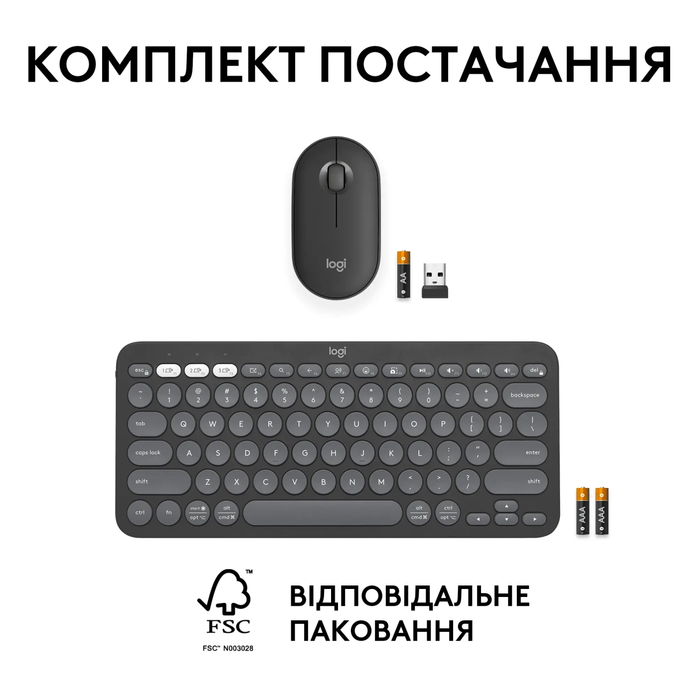 Купити Комплект клавіатура та миша Logitech Pebble 2 Combo Graphite US 2.4GHZ/BT (920-012239) - фото 10