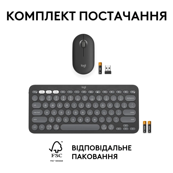 Купити Комплект клавіатура та миша Logitech Pebble 2 Combo Graphite US 2.4GHZ/BT (920-012239) - фото 10