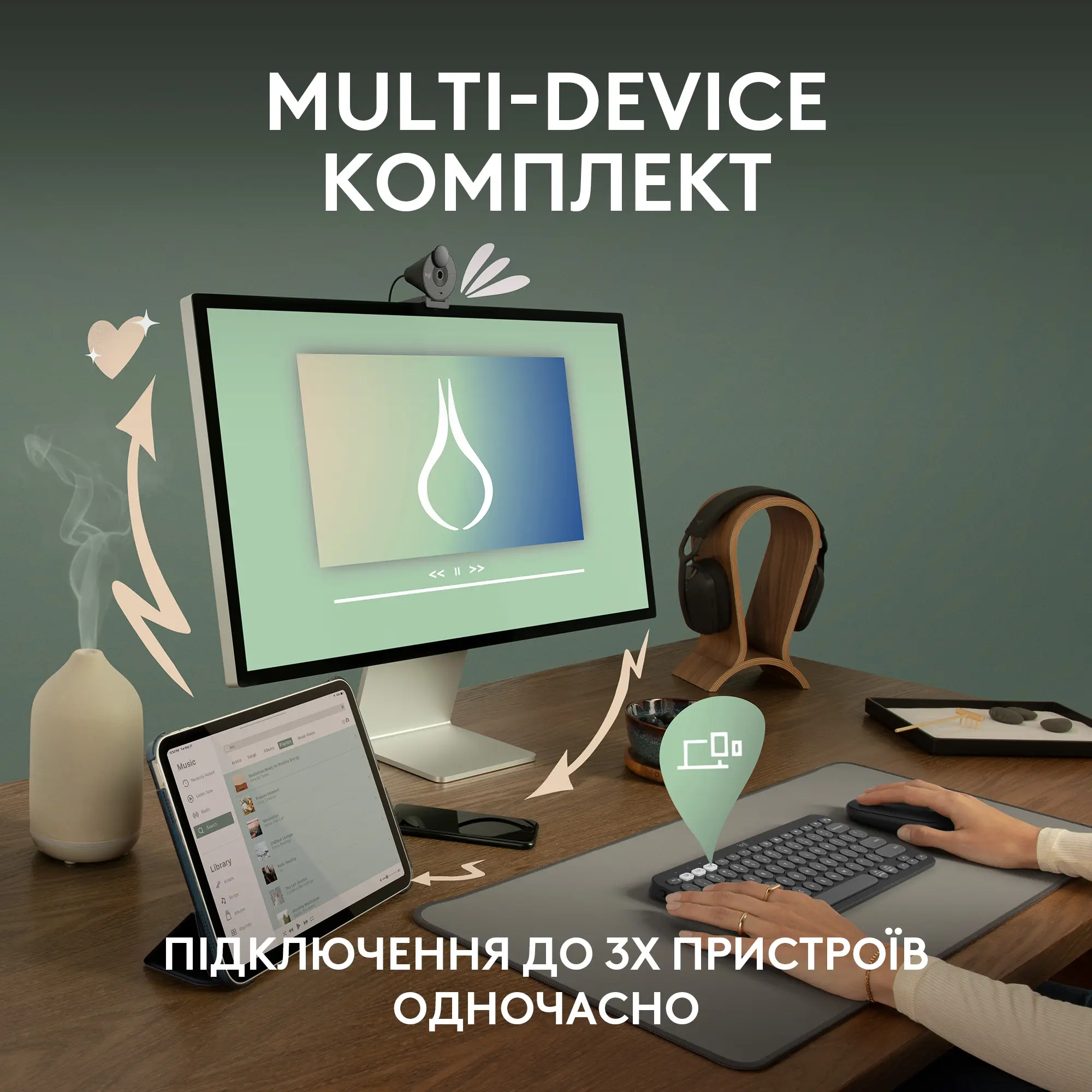 Купить Комплект клавиатура и мышь Logitech Pebble 2 Combo White US 2.4GHZ/BT (920-012240) - фото 3