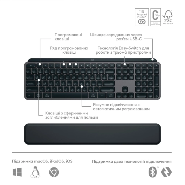 Купить Комплект клавиатура и мышь Logitech MX Keys S Combo Graphite US (920-011614) - фото 6