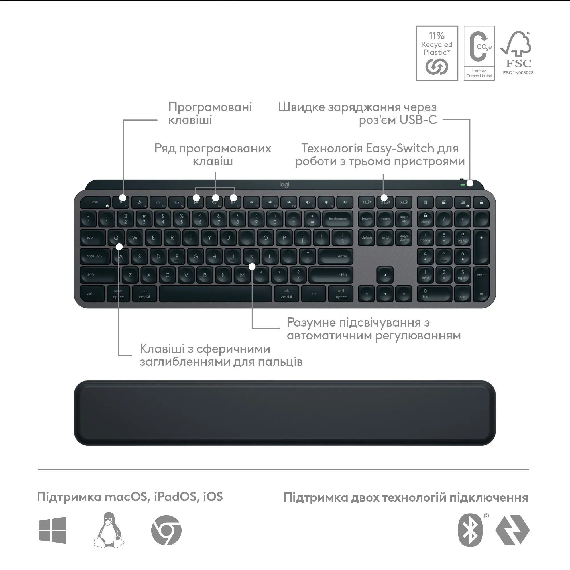 Купить Комплект клавиатура и мышь Logitech MX Keys S Combo Graphite US (920-011614) - фото 6