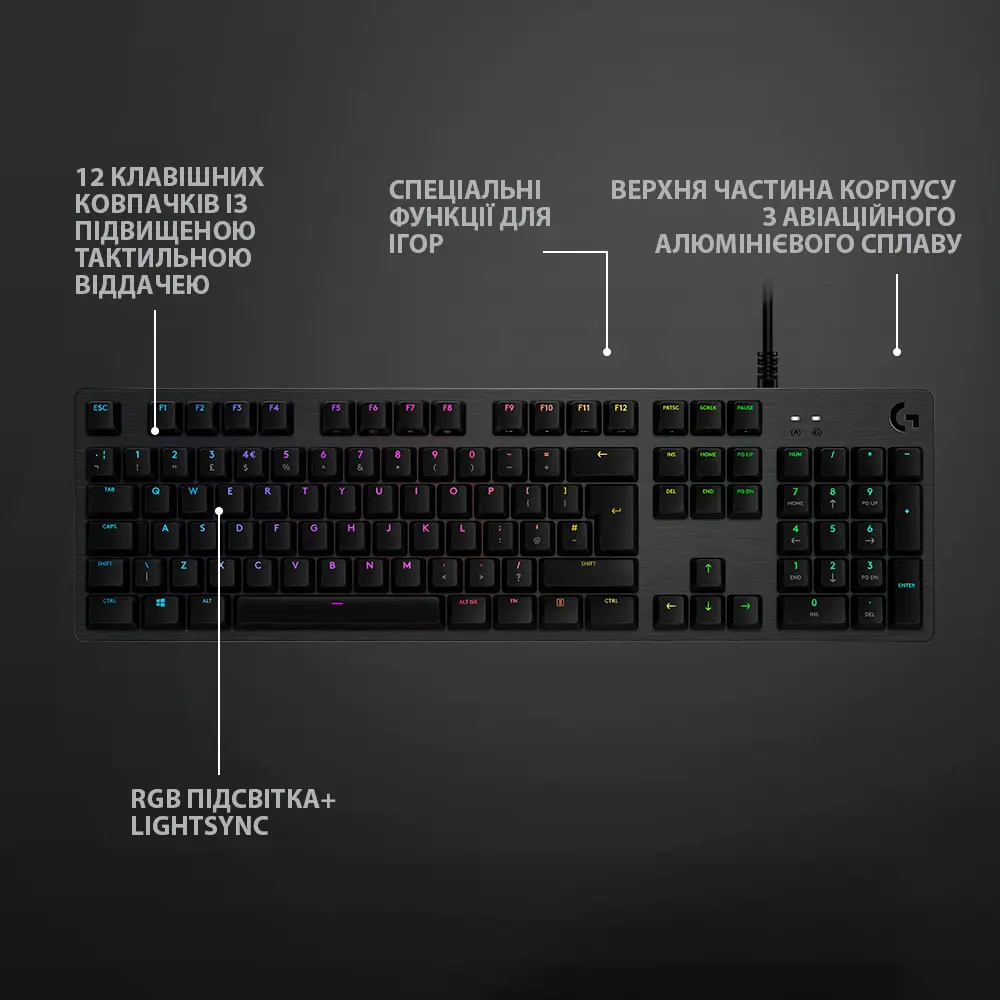 Купити Клавіатура Logitech G512 Carbon LightSync RGB Mechanical Gaming Keyboard with GX Red switches (920-009370) - фото 5