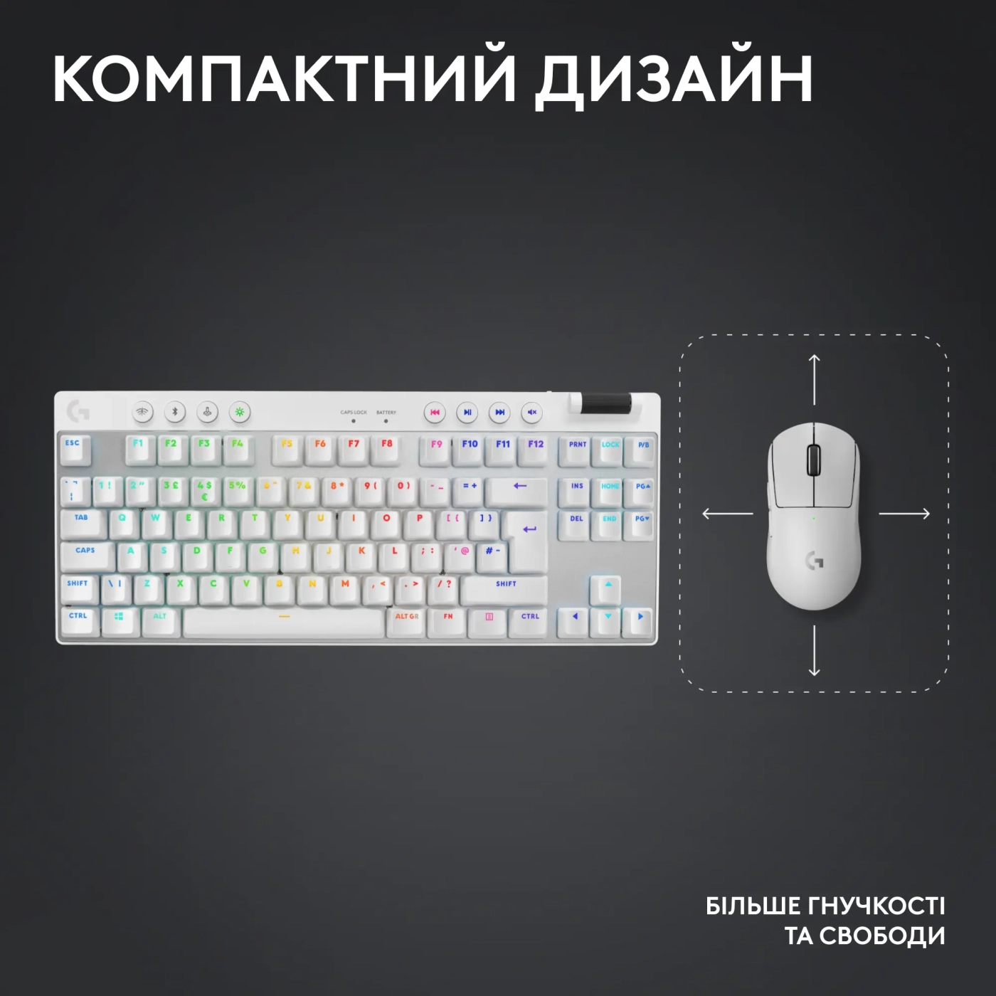 Купити Клавіатура Logitech G PRO X TKL Lightspeed Gaming Keyboard White 2.4GHZ/BT Tactile (920-012148) - фото 7