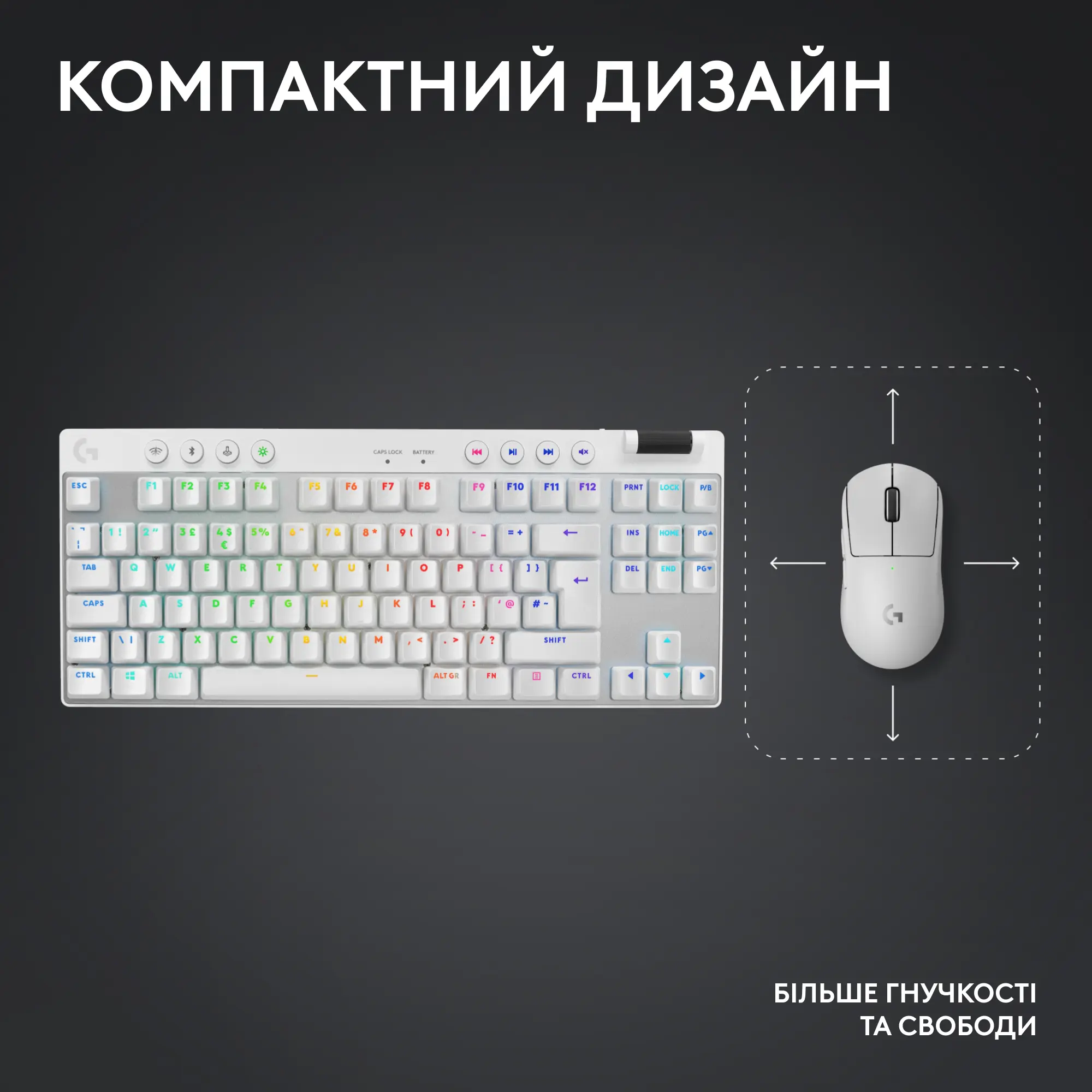Купити Клавіатура Logitech G PRO X TKL Lightspeed Gaming Keyboard White 2.4GHZ/BT Tactile (920-012148) - фото 7