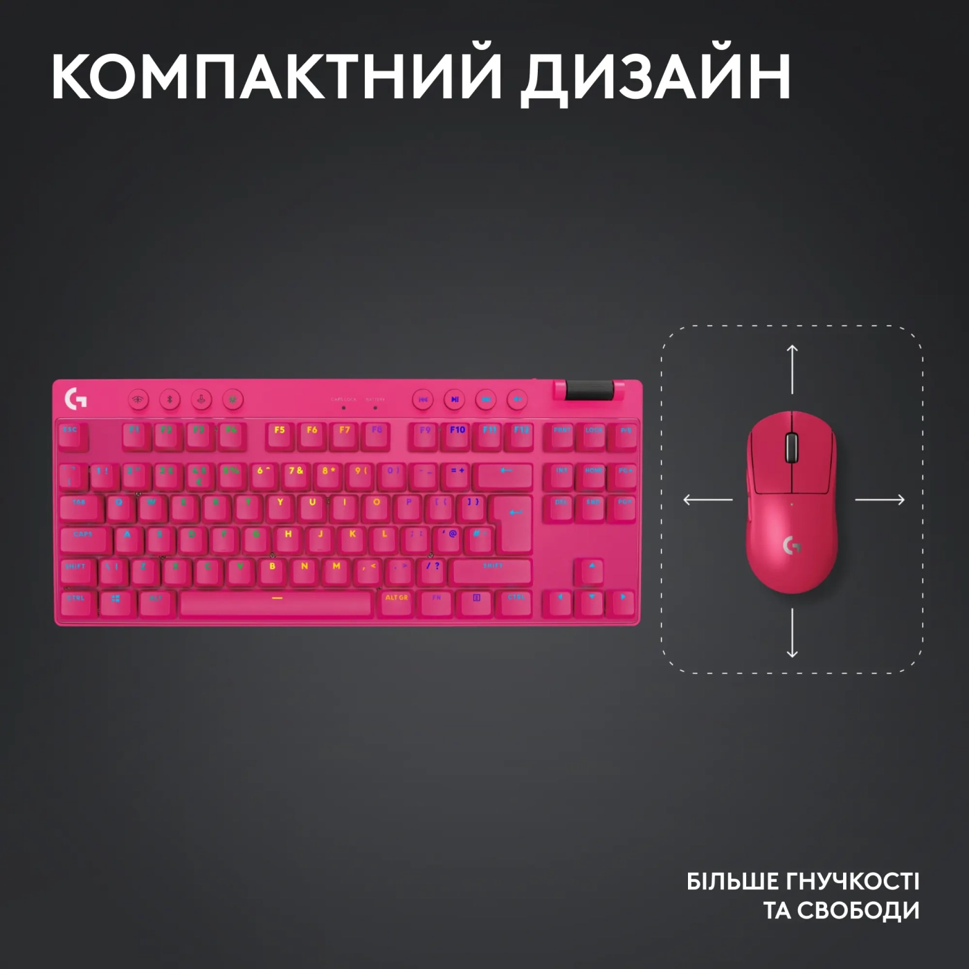 Купить Клавиатура Logitech G PRO X TKL Lightspeed Gaming Keyboard Magenta 2.4GHZ/BT Tactile (920-012159) - фото 7