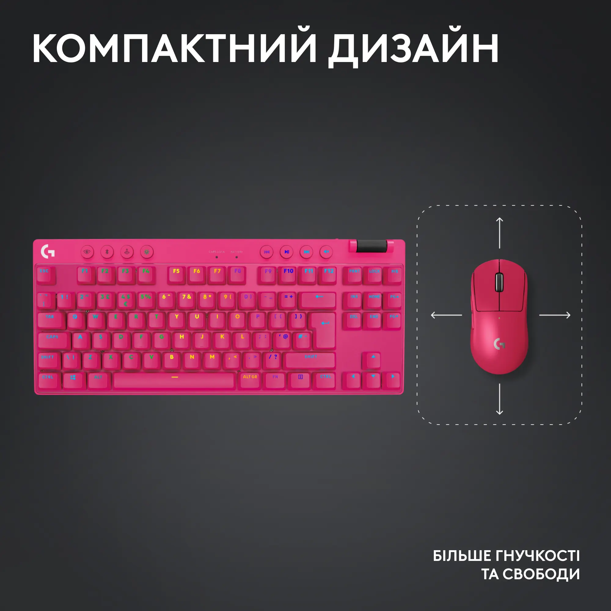 Купить Клавиатура Logitech G PRO X TKL Lightspeed Gaming Keyboard Magenta 2.4GHZ/BT Tactile (920-012159) - фото 7