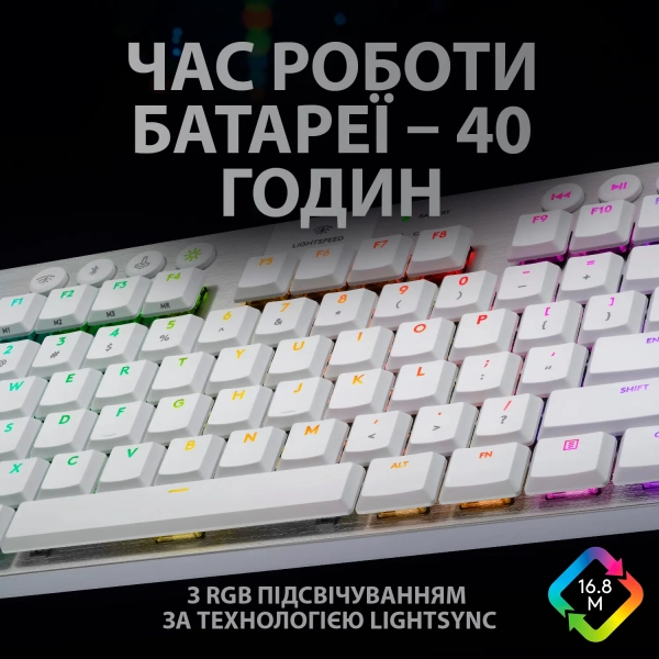 Купить Клавиатура Logitech G915 TKL Tenkeyless Lightspeed Wireless RGB Mechanical Gaming Keyboard GL Tactile White 2.4GHZ/BT (920-009664) - фото 9
