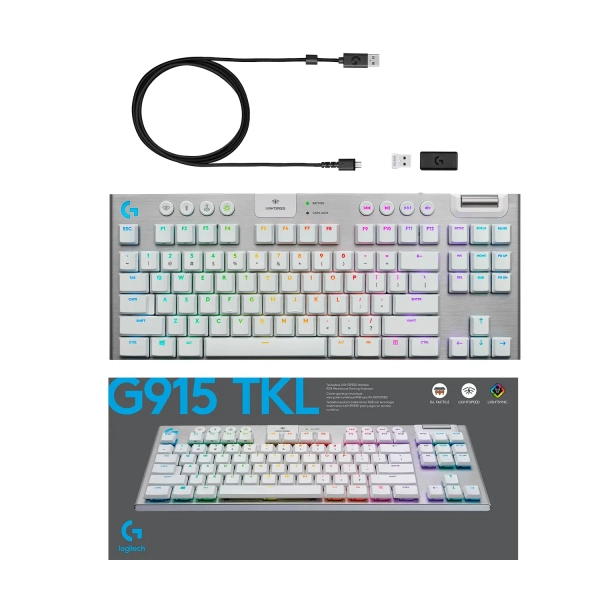 Купить Клавиатура Logitech G915 TKL Tenkeyless Lightspeed Wireless RGB Mechanical Gaming Keyboard GL Tactile White 2.4GHZ/BT (920-009664) - фото 10