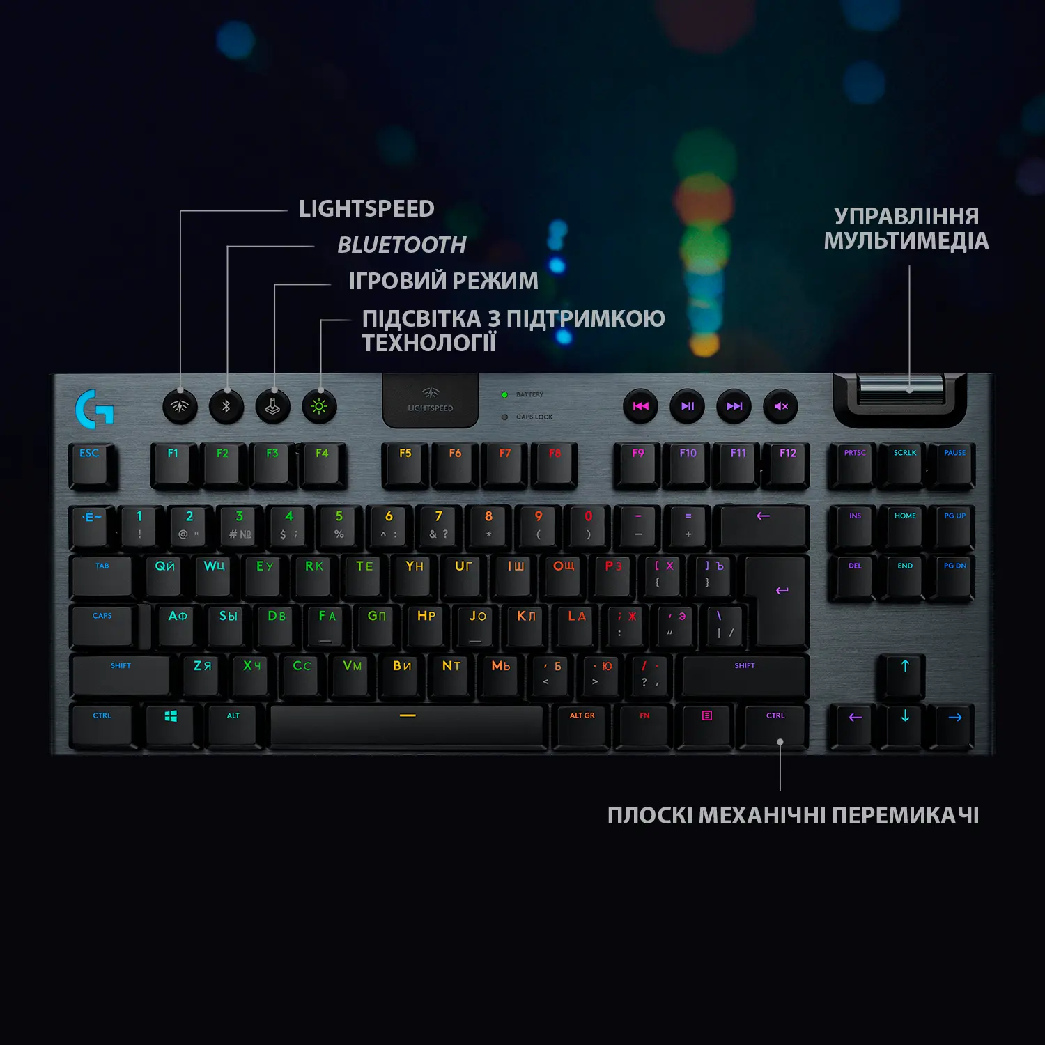 Купить Клавиатура Logitech G915 TKL Tenkeyless Lightspeed Wireless RGB Mechanical Gaming Keyboard GL Tactile Carbon 2.4GHZ/BT (920-009503) - фото 7