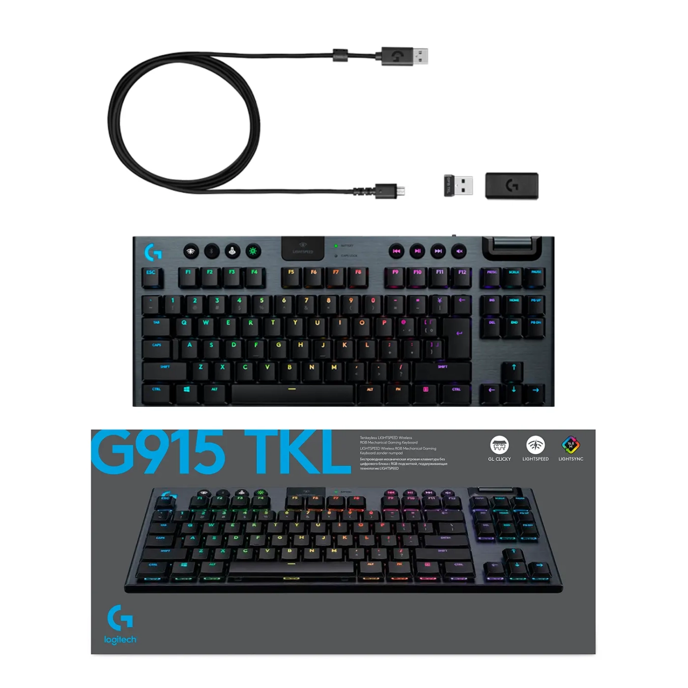 Купить Клавиатура Logitech G915 TKL Tenkeyless Lightspeed Wireless RGB Mechanical Gaming Keyboard GL Tactile Carbon 2.4GHZ/BT (920-009503) - фото 9