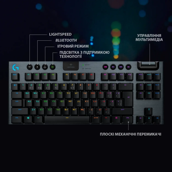 Купить Клавиатура Logitech G915 TKL Tenkeyless Lightspeed Wireless RGB Mechanical Gaming Keyboard GL Clicky Carbon 2.4GHZ/BT (920-009537) - фото 7