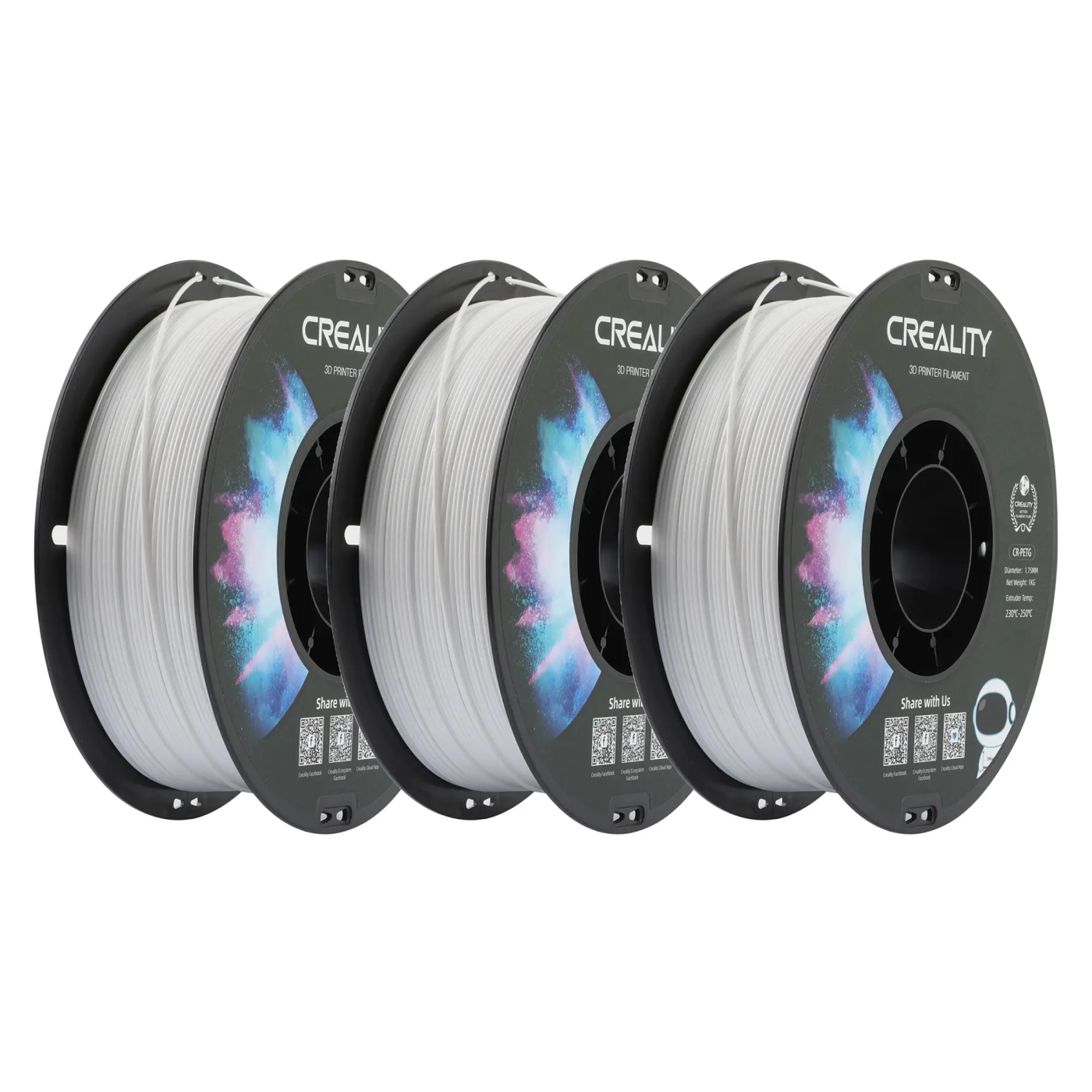 Купить PETG Filament (пластик) для 3D принтера CREALITY 3кг, 1.75мм, белый (3301030034x3) - фото 1