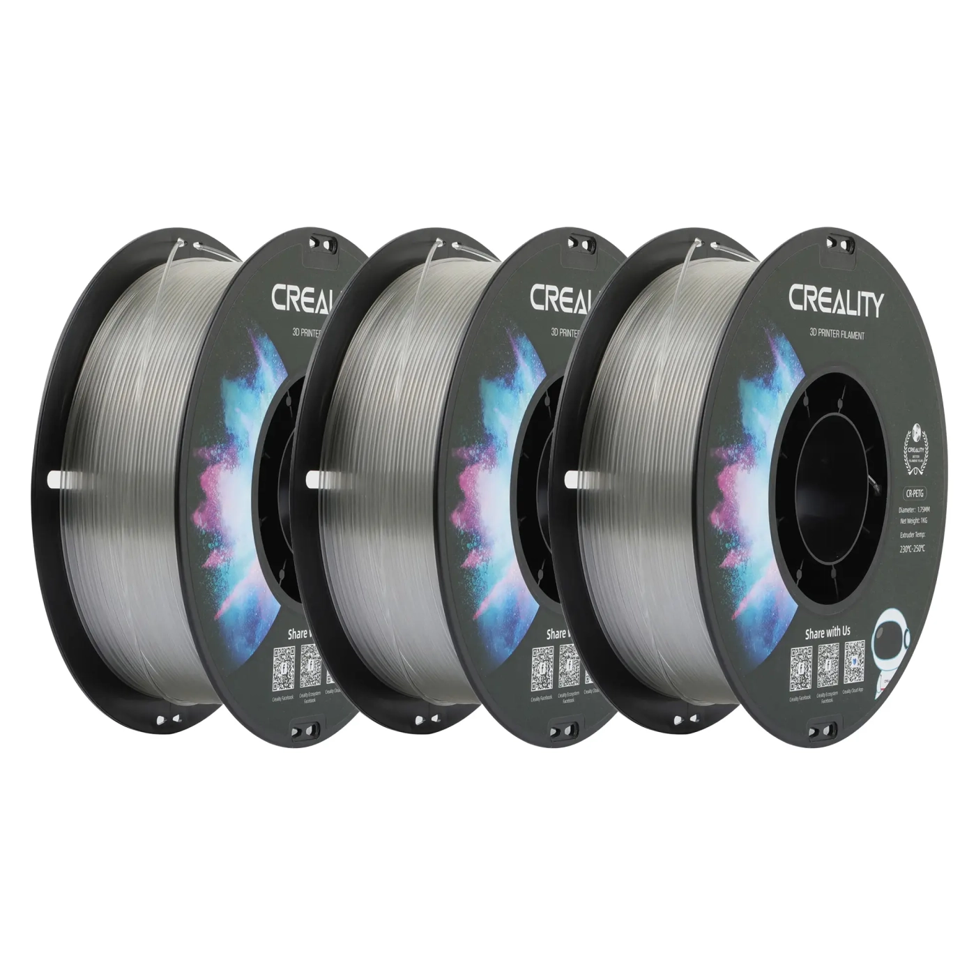 Купити PETG Filament (пластик) для 3D принтера CREALITY 1кг, 1.75мм, прозорий (3301030037x3) - фото 1