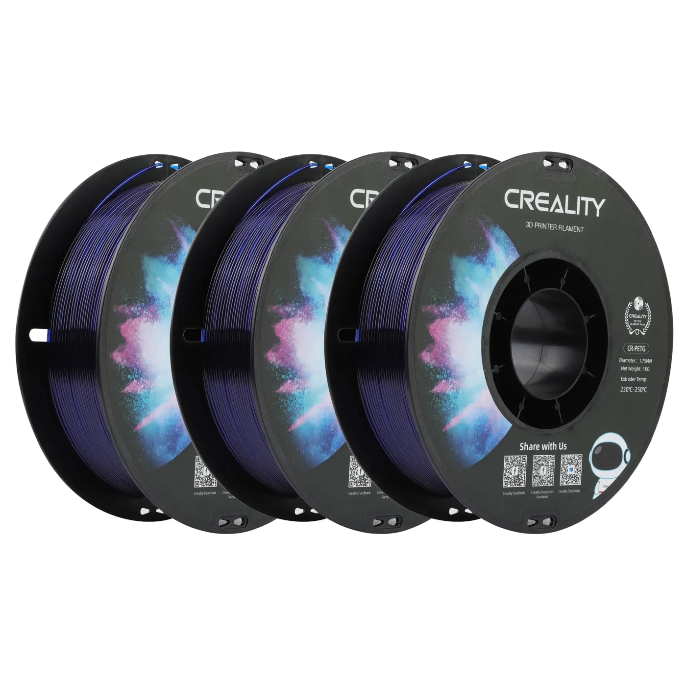 Купити PETG Filament (пластик) для 3D принтера CREALITY 3кг, 1.75мм, прозорий синій (3301030036x3) - фото 1