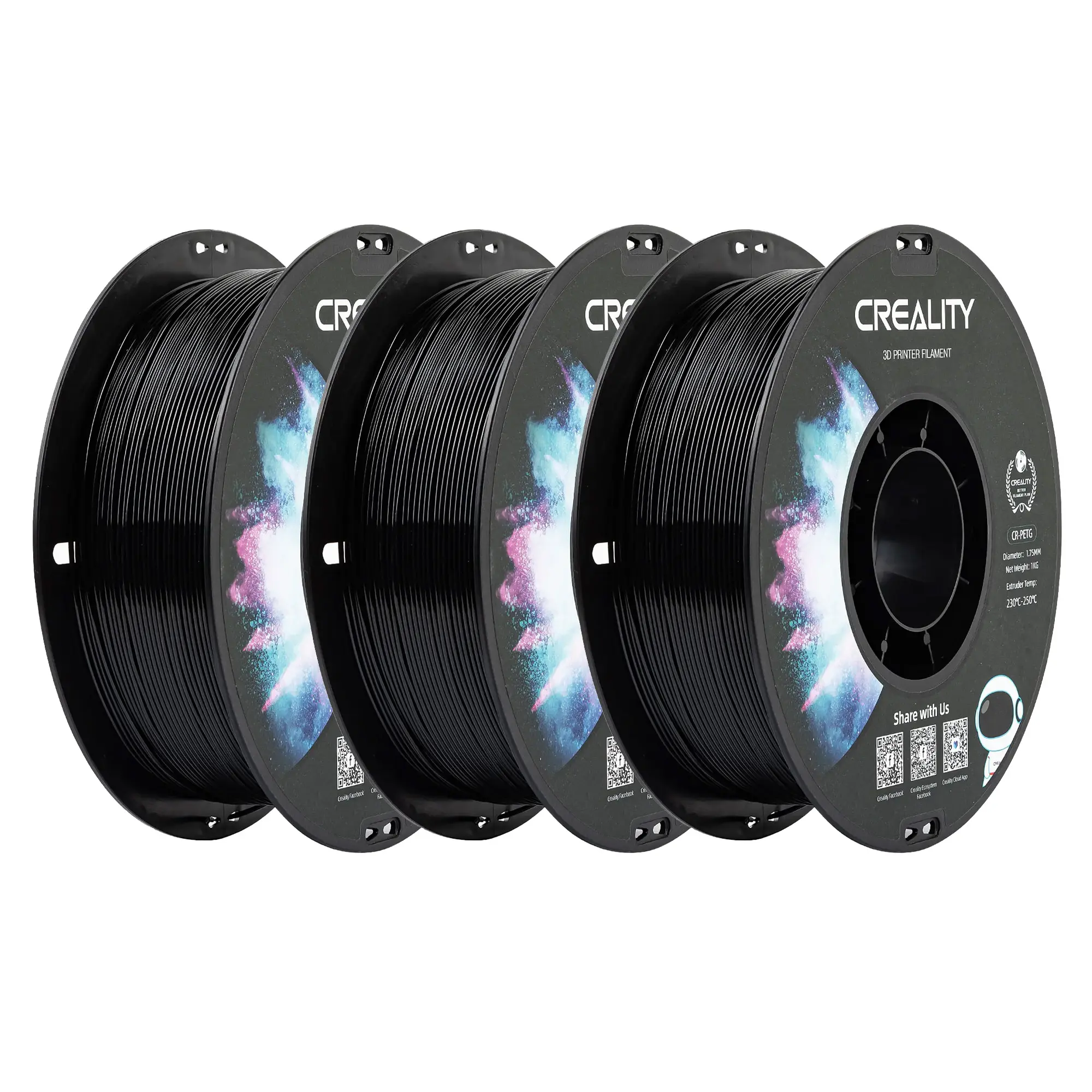 Купити PETG Filament (пластик) для 3D принтера CREALITY 3кг, 1.75мм, чорний (3301030035x3) - фото 1