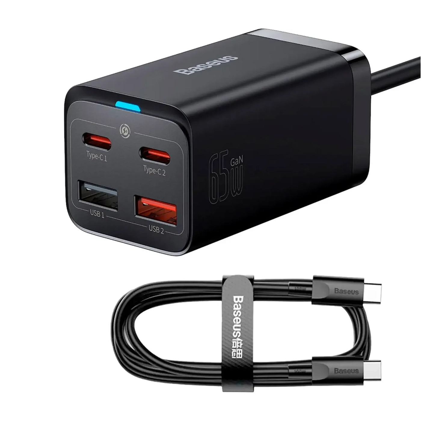 Купить СЗУ Baseus GaN3 Pro Desktop Fast Charger 2C+2U 65W (Cable Type-C to Type-C 100W(20V/5A) 1m) Black - фото 1