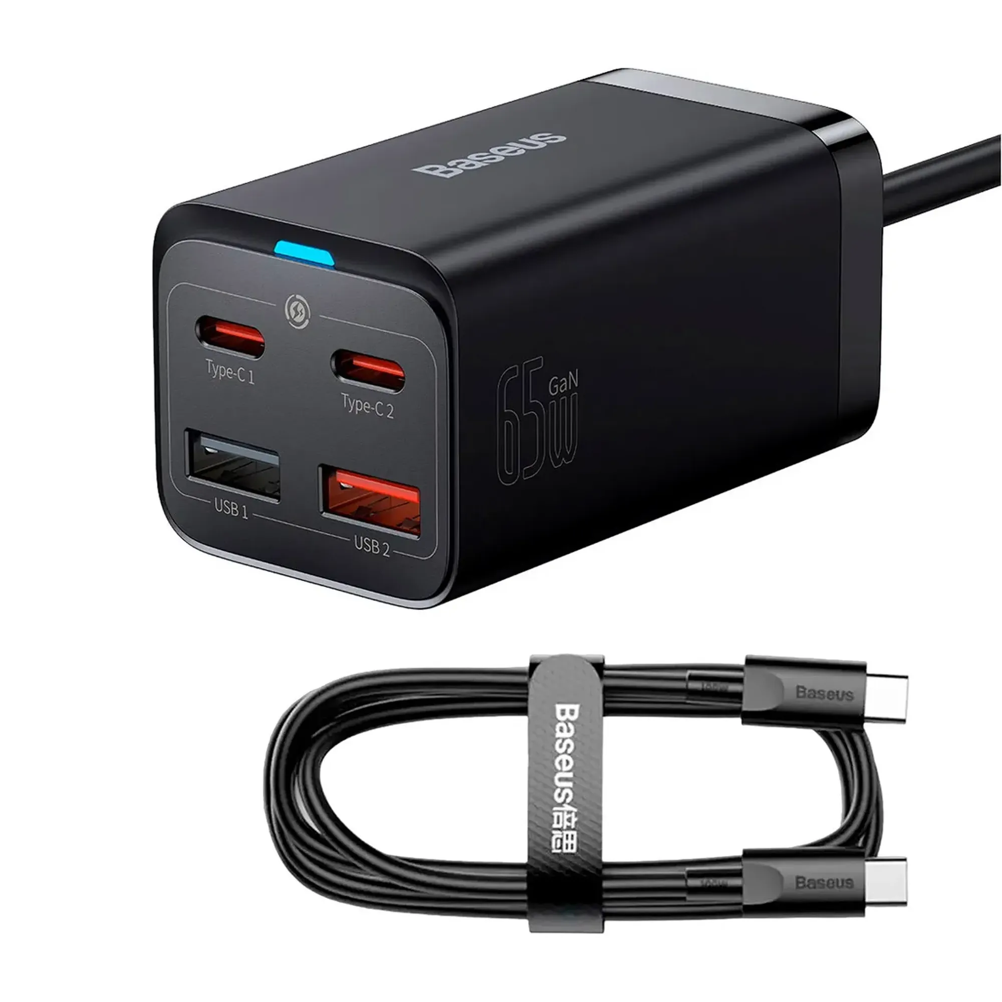 Купить СЗУ Baseus GaN3 Pro Desktop Fast Charger 2C+2U 65W (Cable Type-C to Type-C 100W(20V/5A) 1m) Black - фото 1
