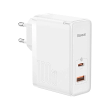 Купити МЗП Baseus GaN5 Pro Fast Charger C+U 100W (Cable Type-C to Type-C 100W(20V/5A) 1m) White - фото 3