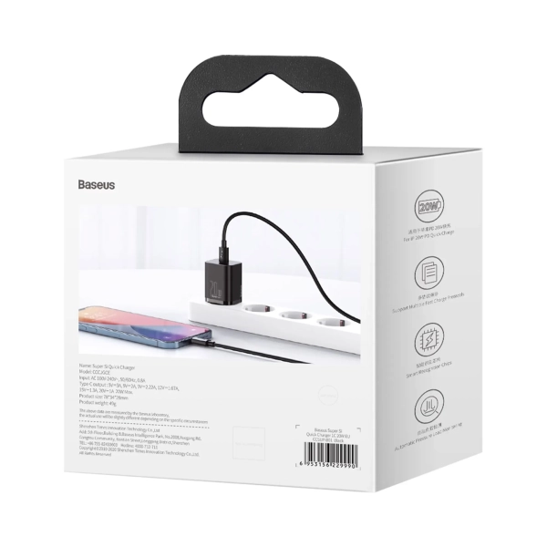 Купити Зарядний пристрій Baseus 1 Type-C 20W Чорний (CCSUP-B01) - фото 6