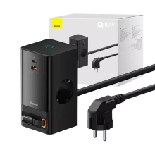 Купить Зарядное устройство OS-Baseus PowerCombo Digital PowerStrip 2AC 1U 1C Retractable-C 65W with 1.5m Power cord EU Black - фото 4