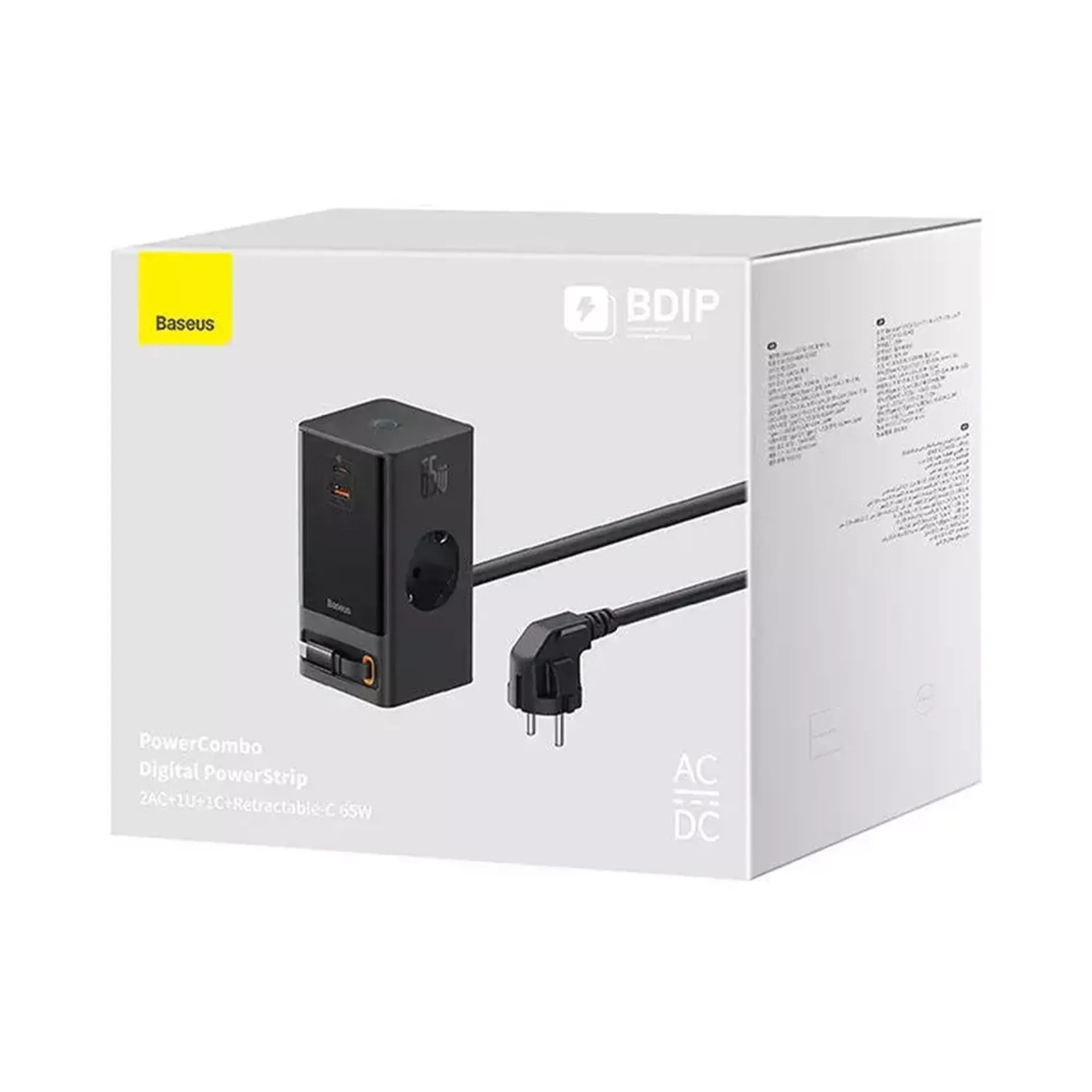 Купить Зарядное устройство OS-Baseus PowerCombo Digital PowerStrip 2AC 1U 1C Retractable-C 65W with 1.5m Power cord EU Black - фото 5
