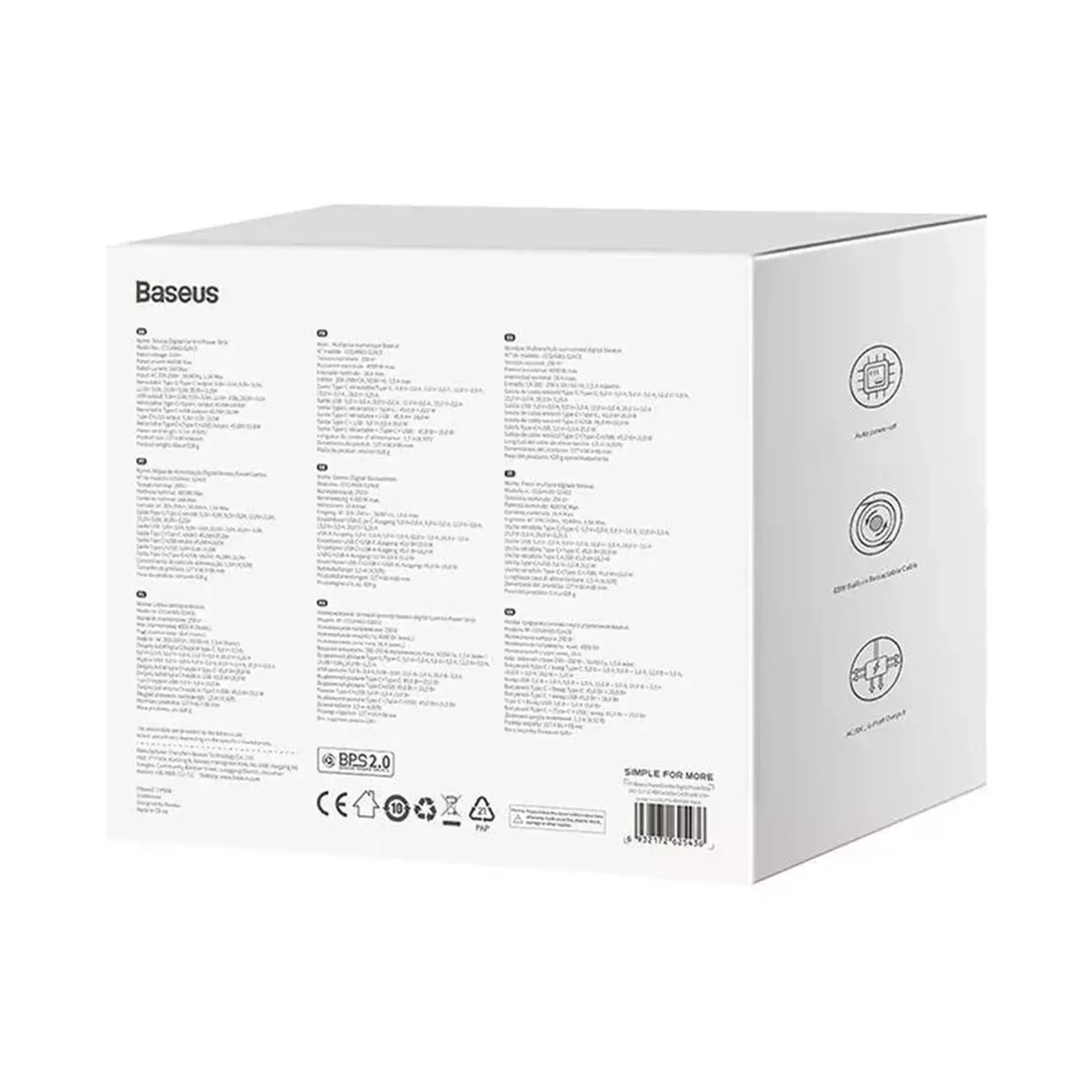 Купить Зарядное устройство OS-Baseus PowerCombo Digital PowerStrip 2AC 1U 1C Retractable-C 65W with 1.5m Power cord EU Black - фото 6
