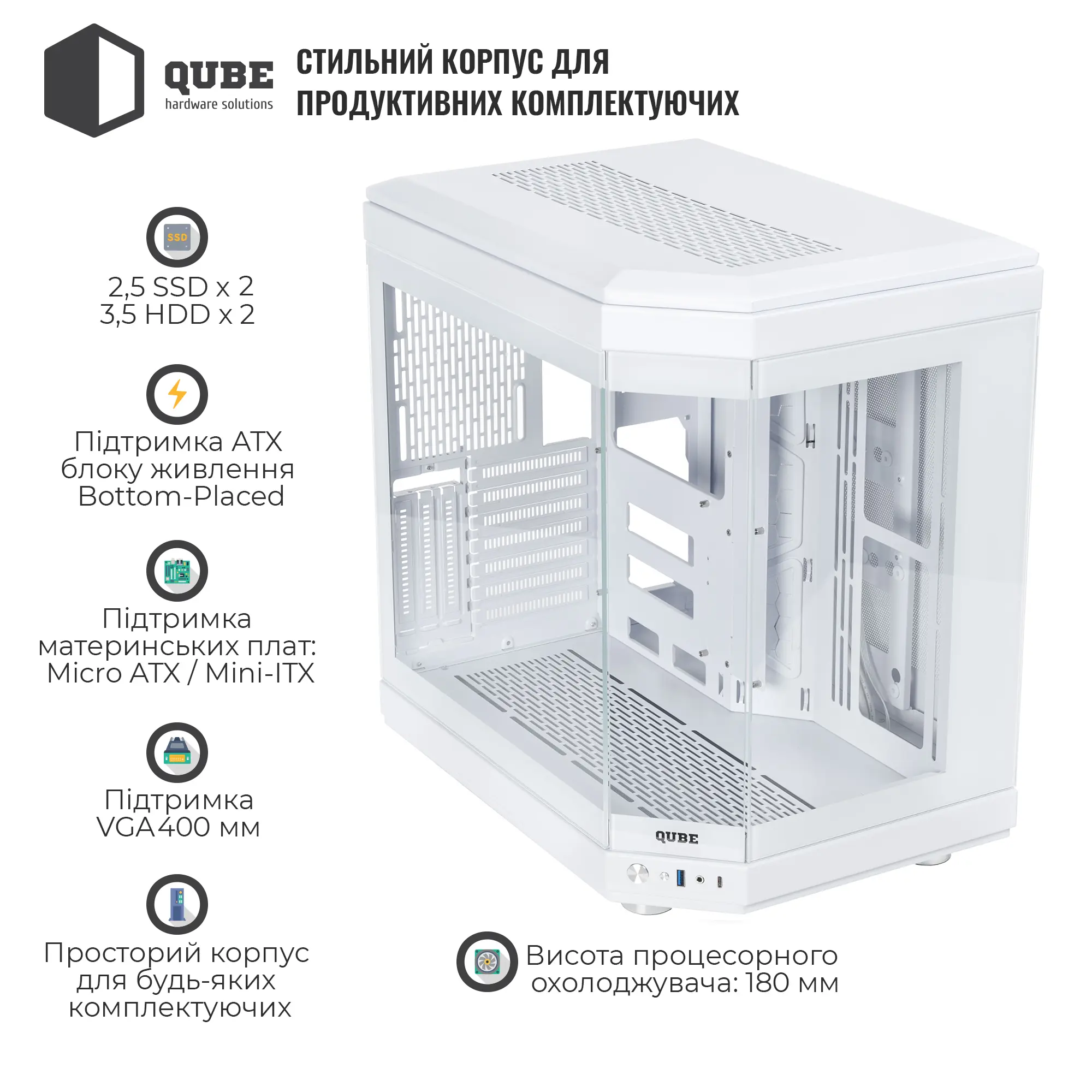 Купить Корпус QUBE F-TANK Full WHITE - фото 2