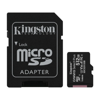 Купить Карта памяти Kingston microSDXC 512GB Canvas Select Plus C10 UHS-I U3 V30 A1 + SD-адаптер (SDCS2/512GB) - фото 1