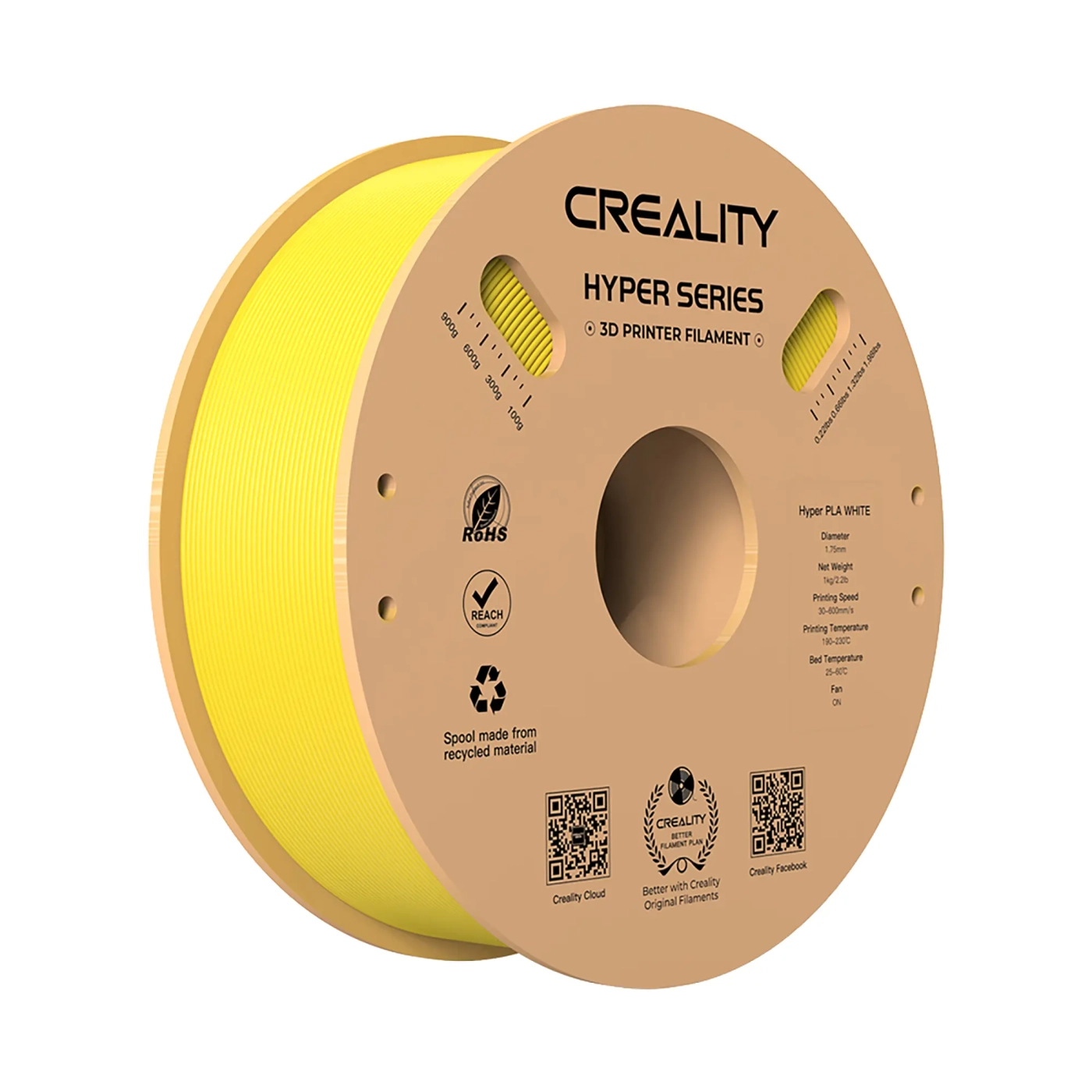 Купить Hyper PLA Filament (пластик) для 3D принтера CREALITY 1кг, 1.75мм, желтый (3301010379) - фото 1