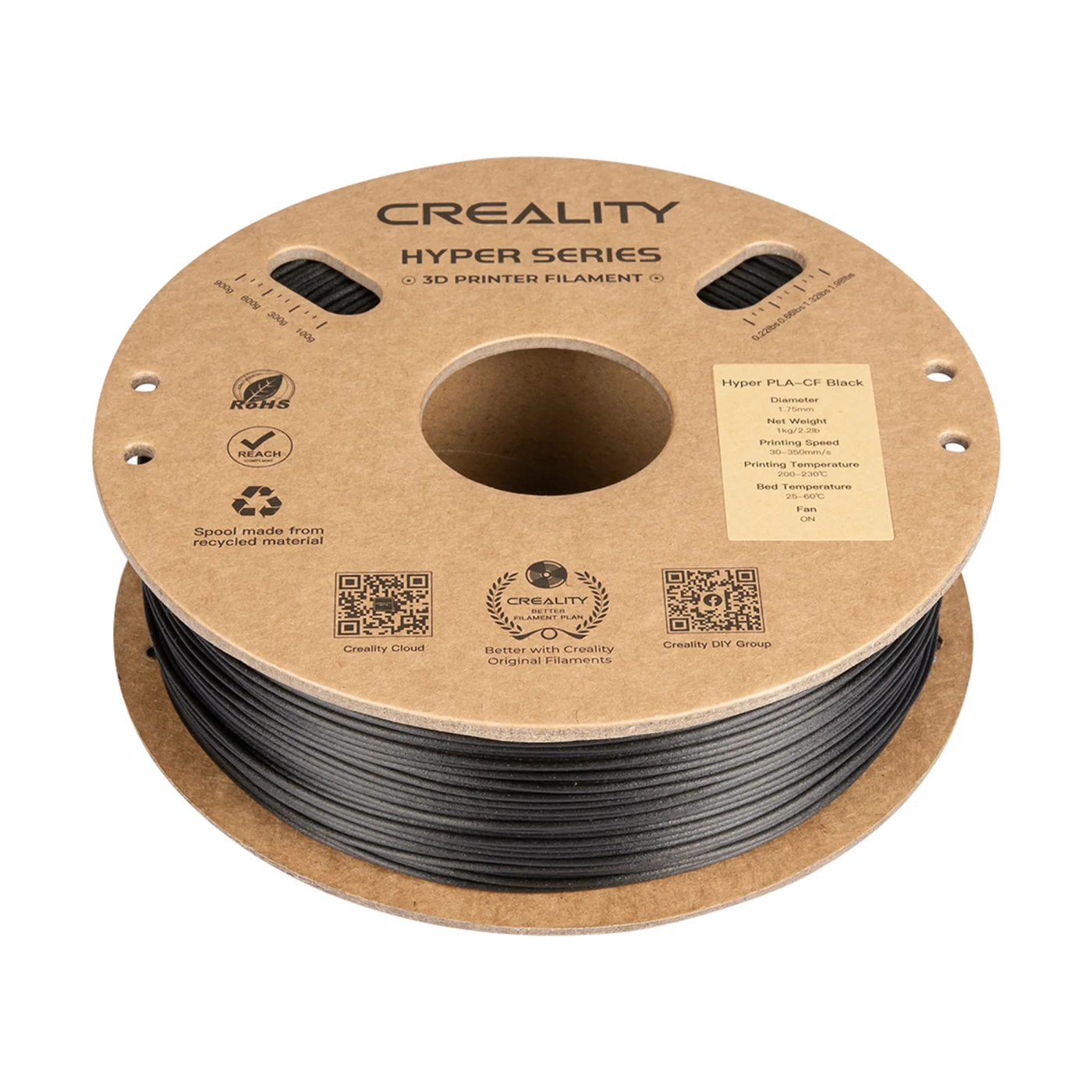 Купить Hyper PLA-CF Filament (пластик) для 3D принтера CREALITY 1кг, 1.75мм, черный (3301060015) - фото 2