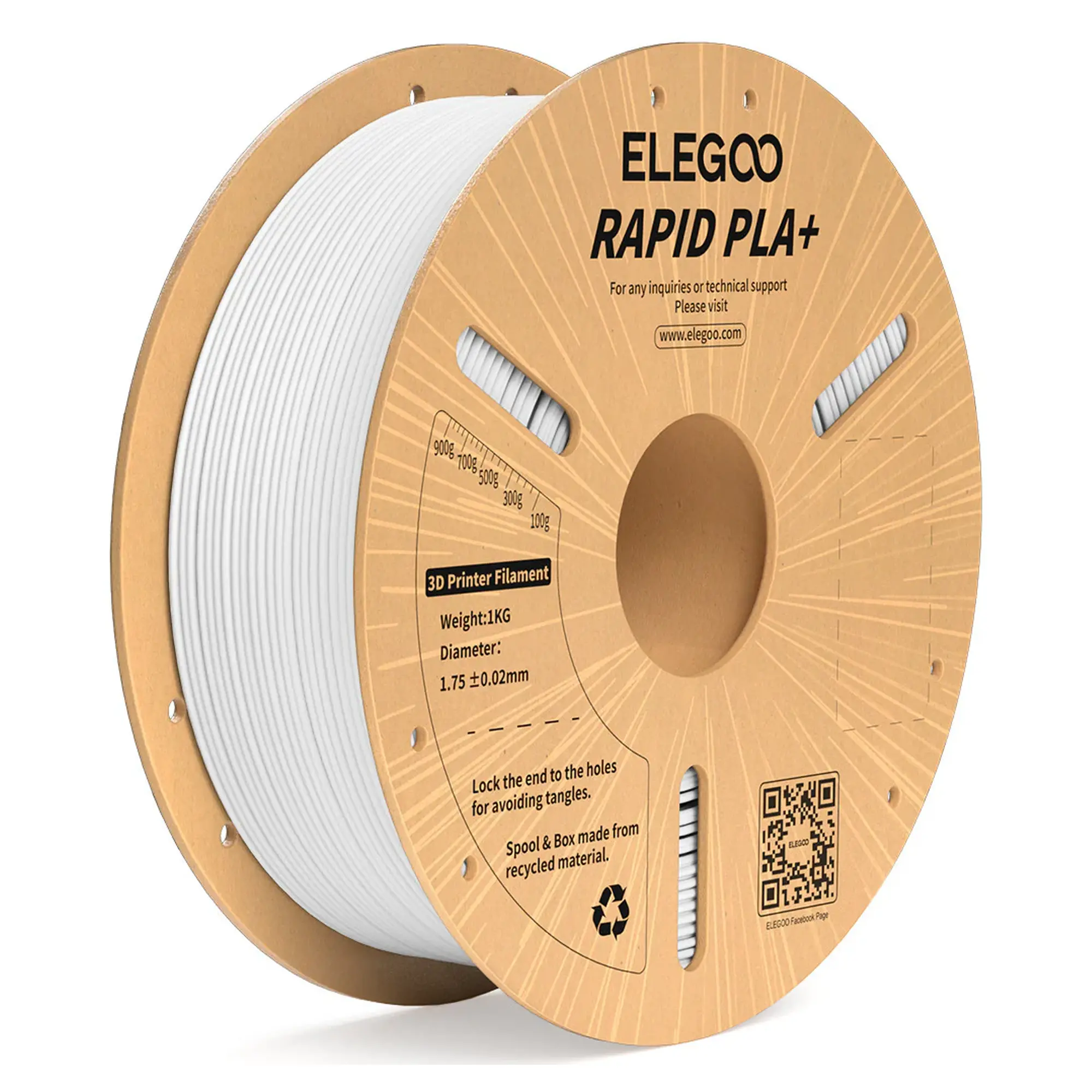Купити Rapid PLA Plus Filament (пластик) для 3D принтера ELEGOO 1кг, 1.75мм, білий (50.203.0115) - фото 1