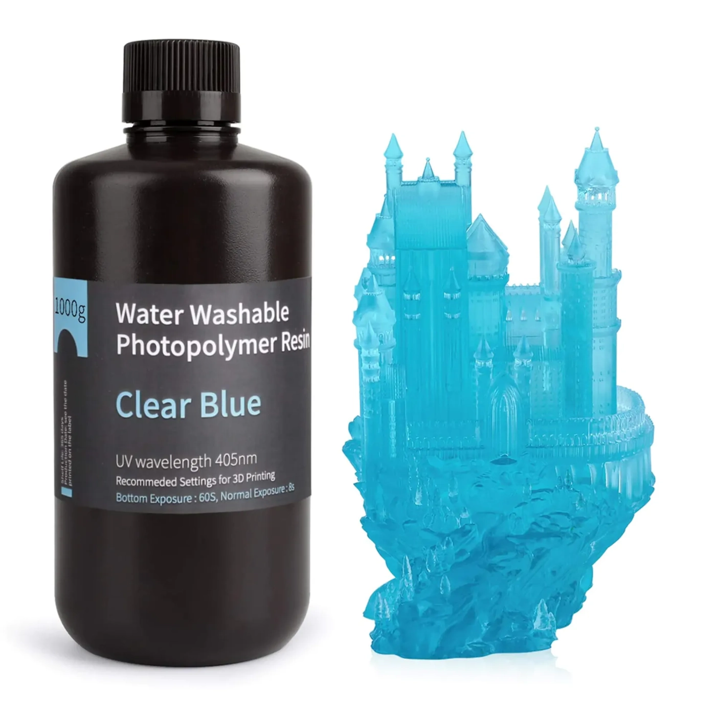 Купити Фотополімерна смола ELEGOO змивається водою Water Washable Resin 1кг, прозора синя (50.103.0010) - фото 1