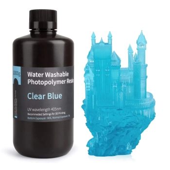 Купить Фотополимерная смола ELEGOO смывается водой Water Washable Resin 1кг, прозрачная синяя (50.103.0010) - фото 1