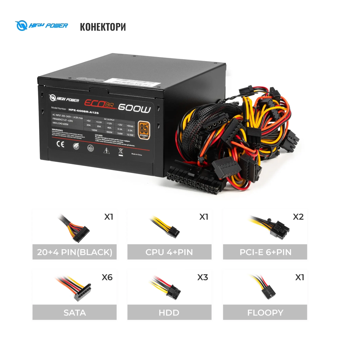 Купить Блок питания HighPower 600W Eco II BR600 80+ Bronze (HPE-600BR-A12S) - фото 5