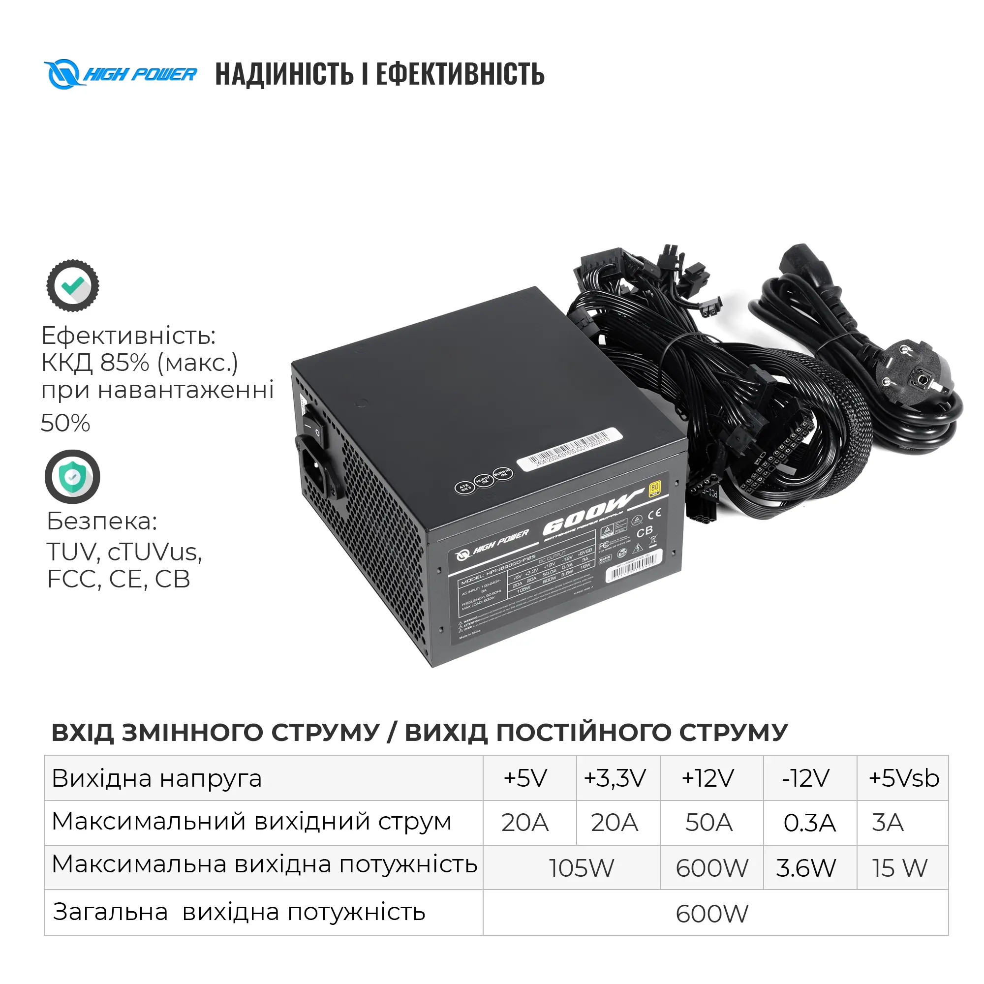 Купити Блок живлення HighPower 600W PG-600 80+ GOLD (HP1-J600GD-F12S) - фото 3