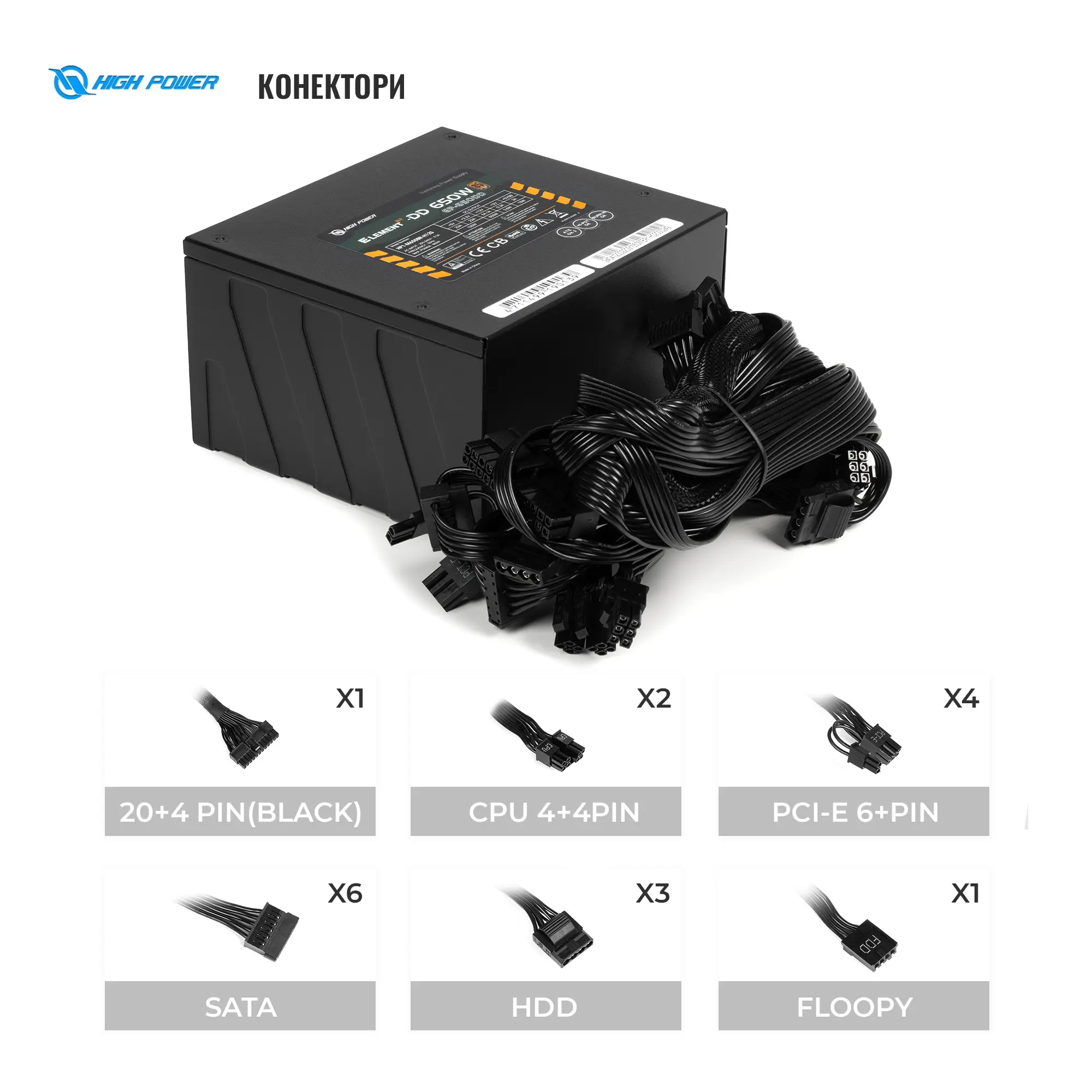 Купить Блок питания HighPower 650W EP-650DD 80+ Bronze (HP1-M650BR-H12S) - фото 5