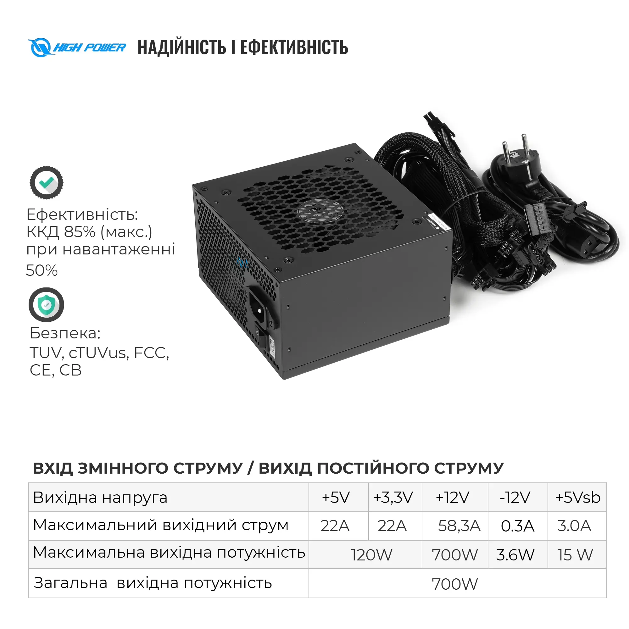 Купити Блок живлення HighPower 700W 80+ GOLD (HP1-J700GD-F12S) - фото 4