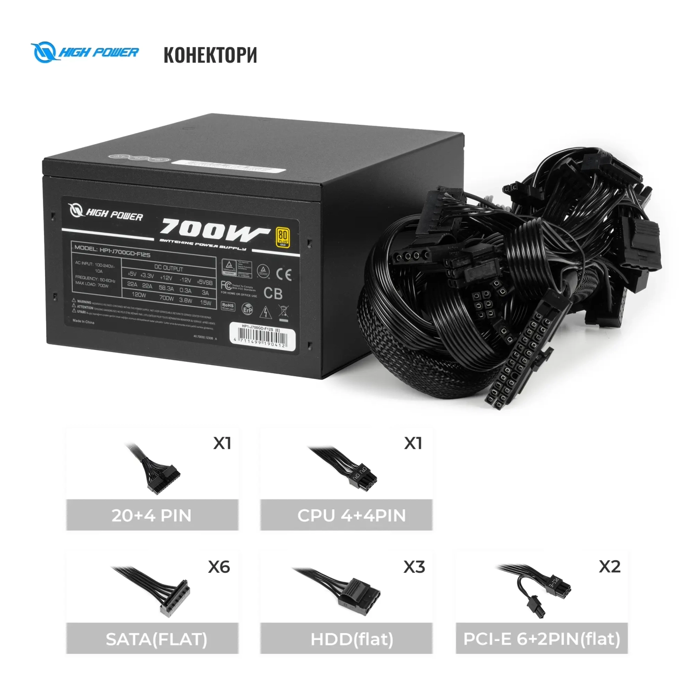Купити Блок живлення HighPower 700W 80+ GOLD (HP1-J700GD-F12S) - фото 6